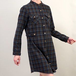 Navy Plaid Pendleton Woolen Dress with Snaps